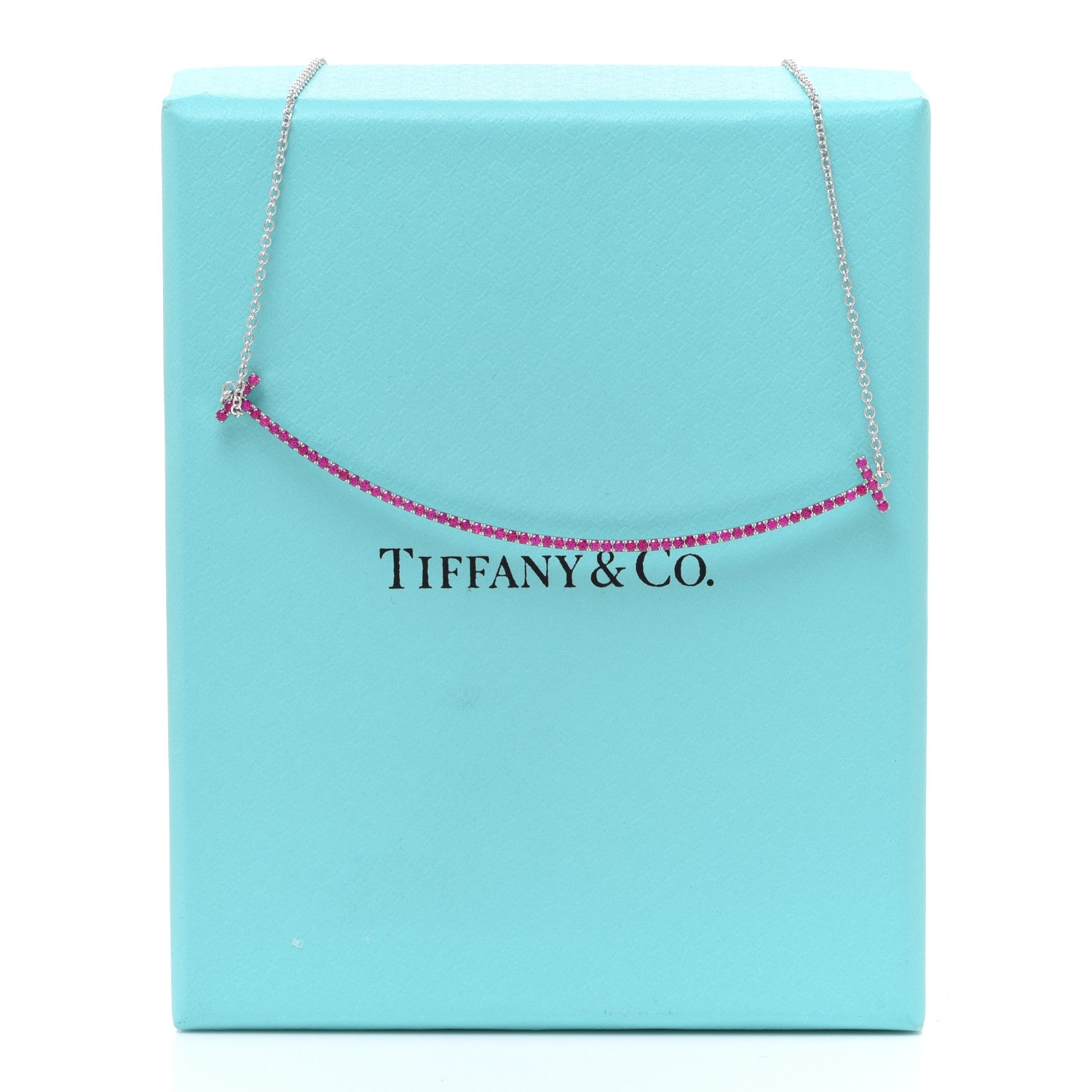Tiffany 18K White Gold Ruby Large T Smile Pendant Necklace 6 of 6