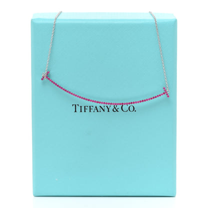 Tiffany 18K White Gold Ruby Large T Smile Pendant Necklace 6 of 6