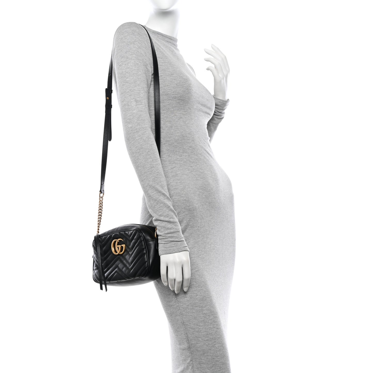 Calfskin Matelasse Small GG Marmont Chain Shoulder Bag Black