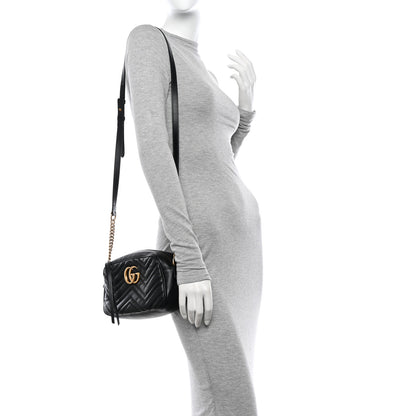 Gucci Calfskin Matelasse Small GG Marmont Chain Shoulder Bag Black 3 of 11