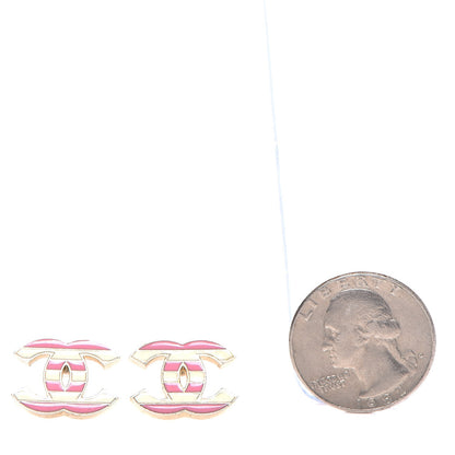 Chanel Enamel Striped CC Earrings Pink White Gold 2 of 5