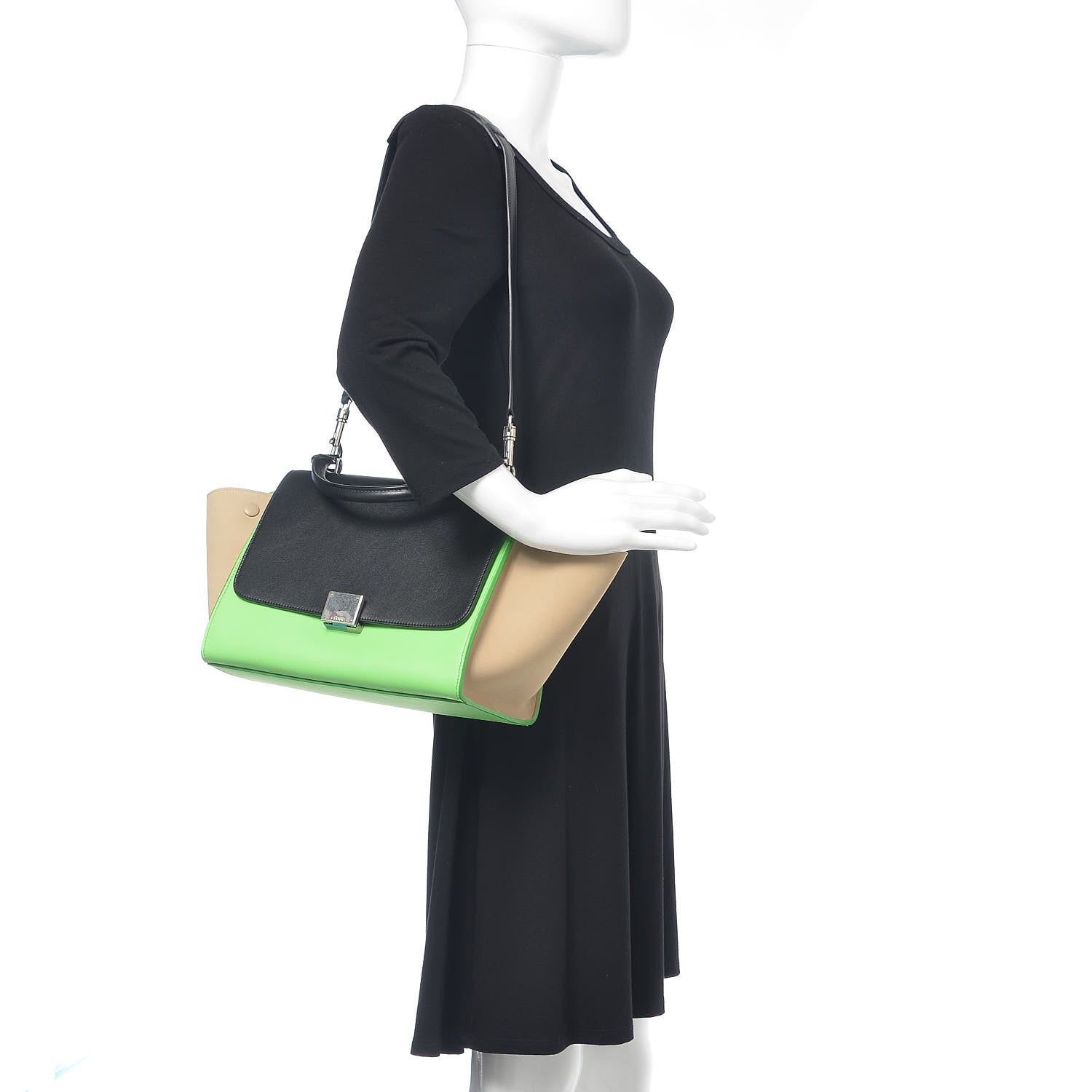 Celine Smooth Calfskin Small Tri-Color Trapeze Lime 2 of 10