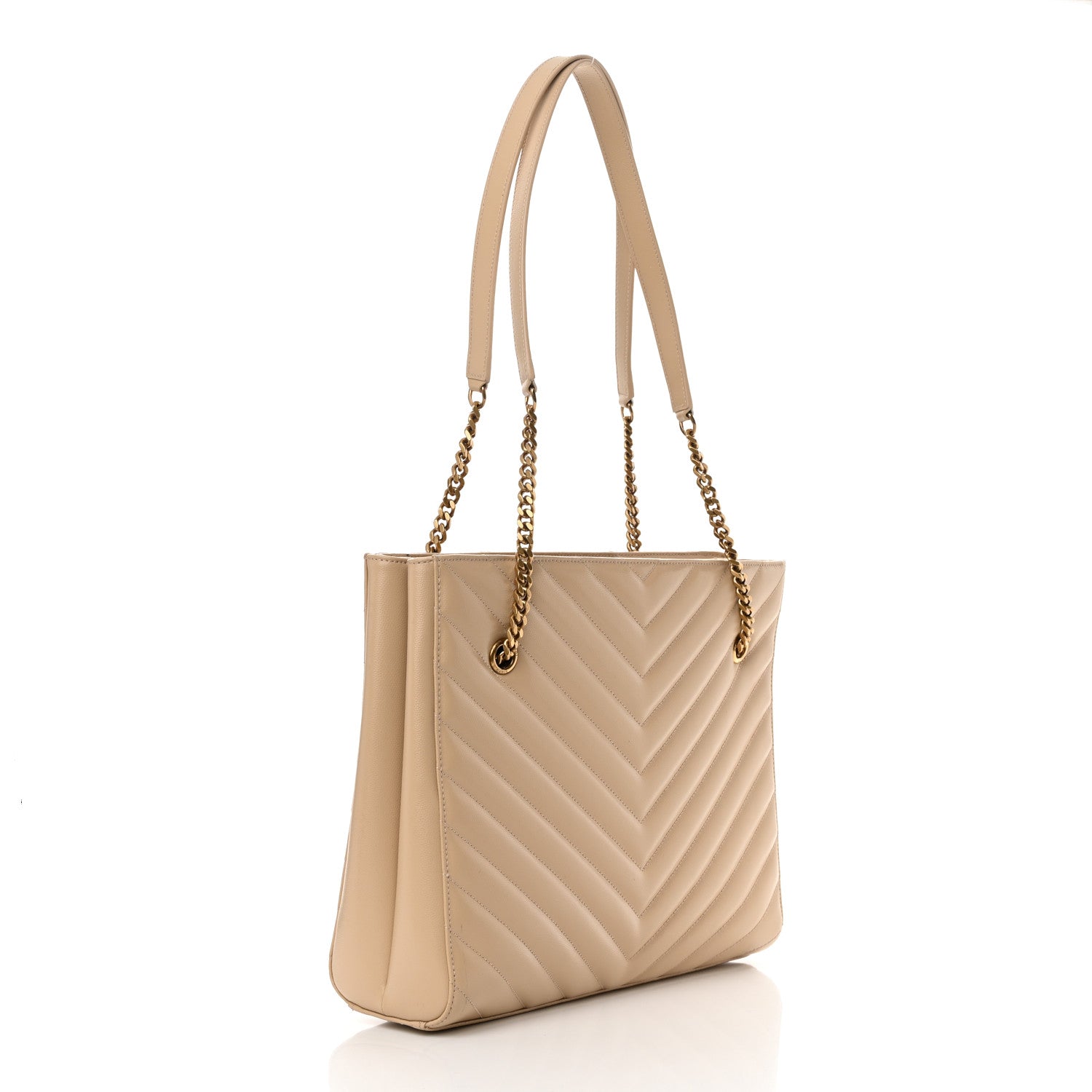 Saint Laurent Grain de Poudre Matelasse Chevron Medium Tribeca Shopping Bag Nude Powder 3 of 13