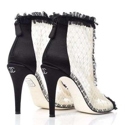 Chanel Lace Mesh Booties 37 IvoryBlack 4 of 9