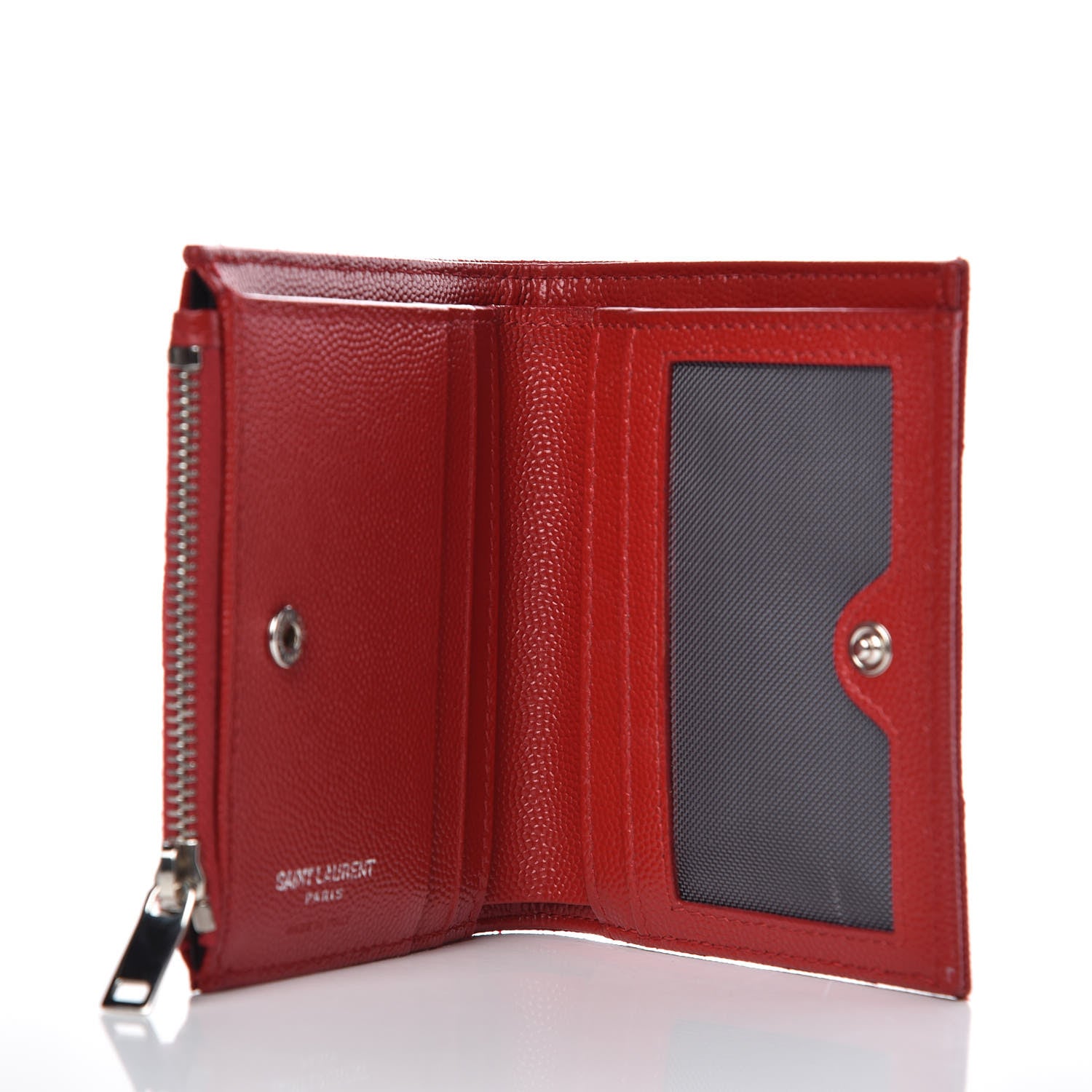 Saint Laurent Grain De Poudre Matelasse Chevron Monogram Zipped Card Case Rouge 5 of 7