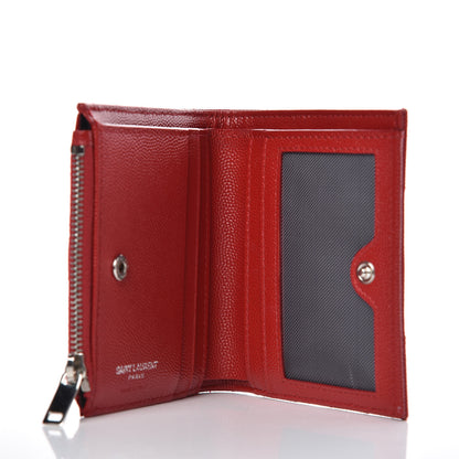Saint Laurent Grain De Poudre Matelasse Chevron Monogram Zipped Card Case Rouge 5 of 7