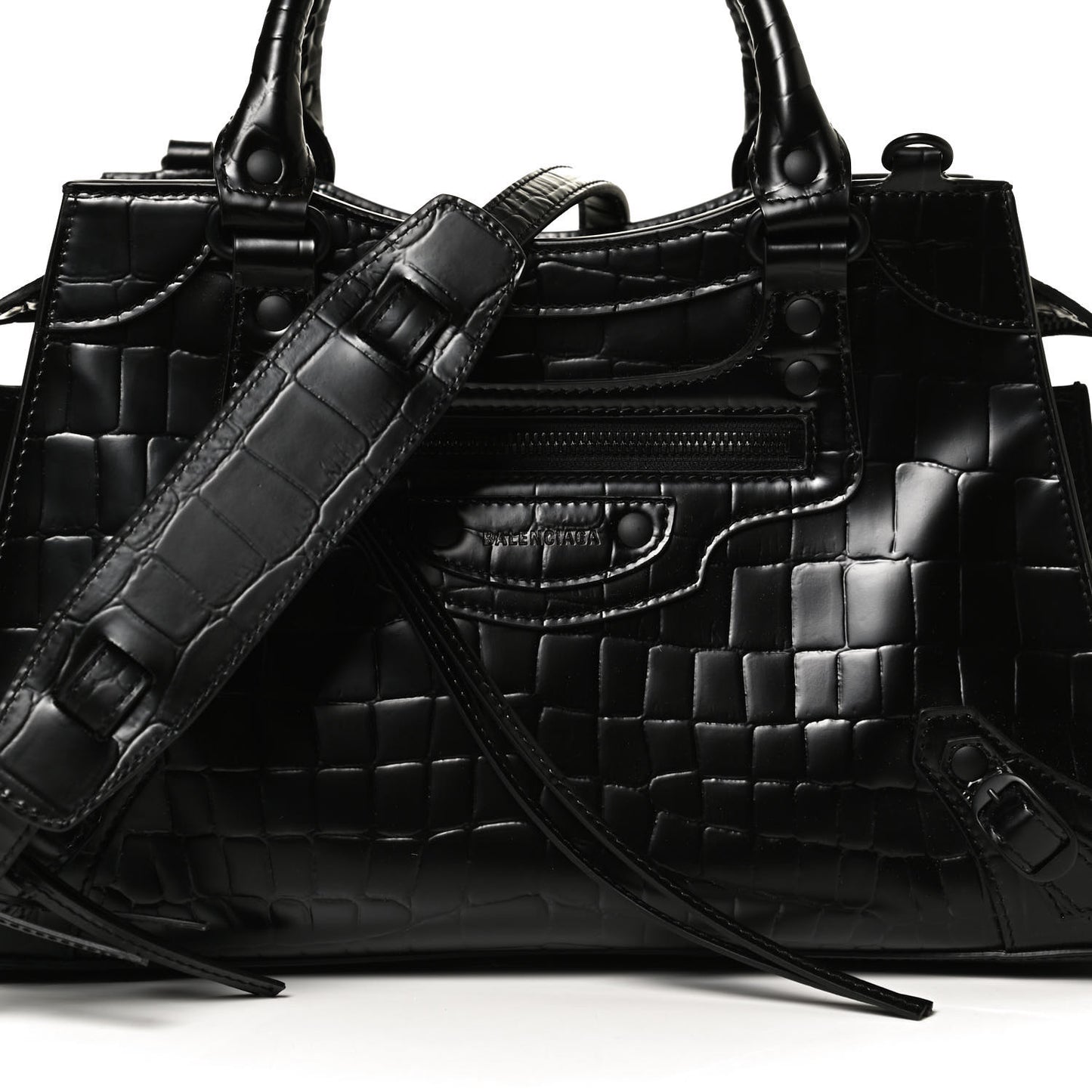 Semi Shiny Calfskin Crocodile Embossed Neo Classic Black Hardware S City Black