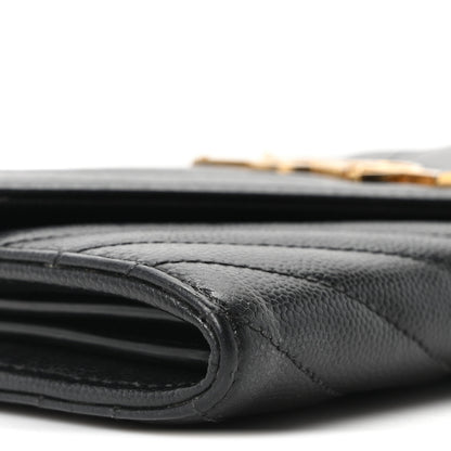 Saint Laurent Grain De Poudre Matelasse Chevron Monogram Flap Wallet Black 8 of 9