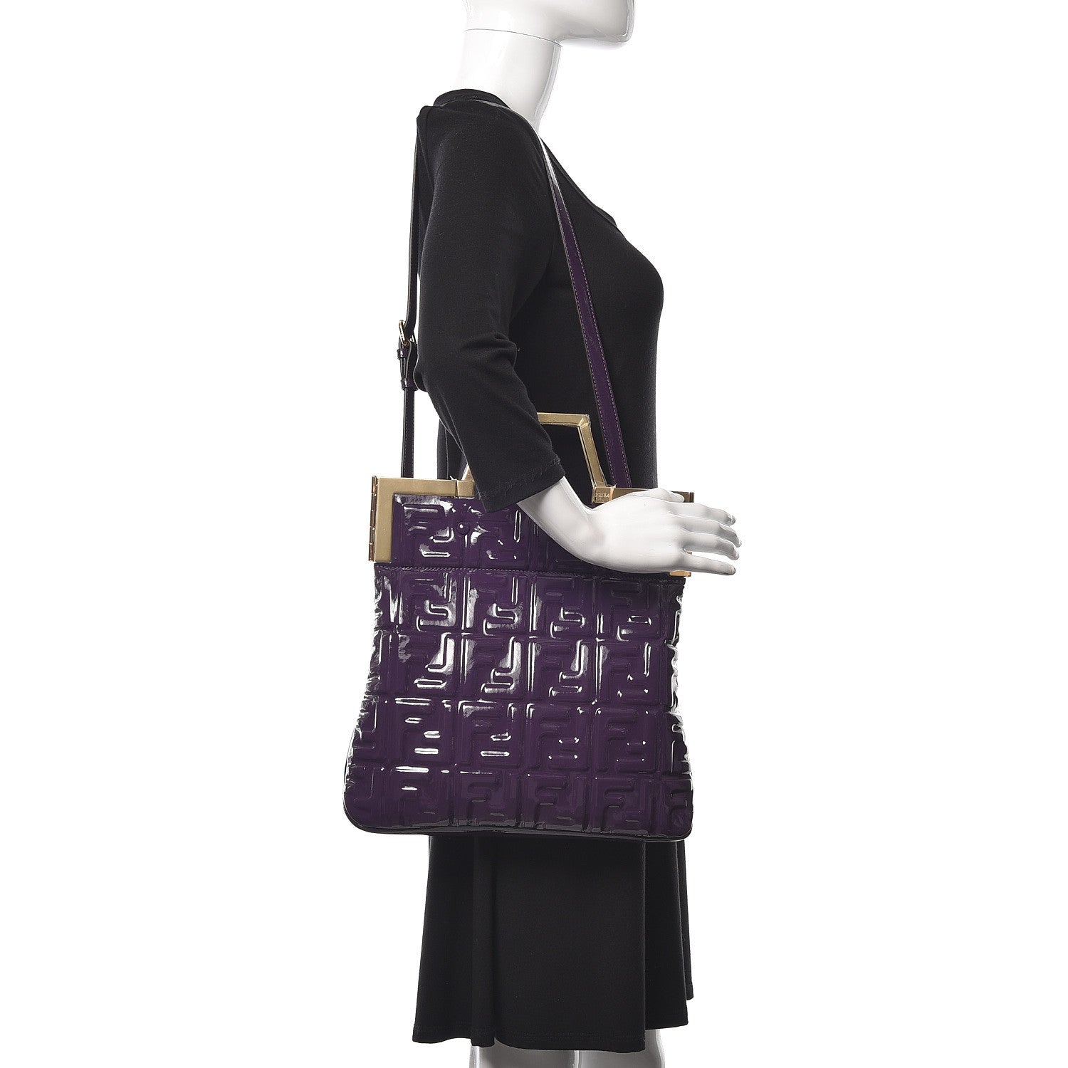 Fendi Patent FF 1974 Embossed Small Shopping Flap Bag Viola 2 of 9