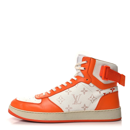 Louis Vuitton LOUIS VUITTON Calfskin Monogram Rivoli High Top Sneakers 9 Orange 1 of 12