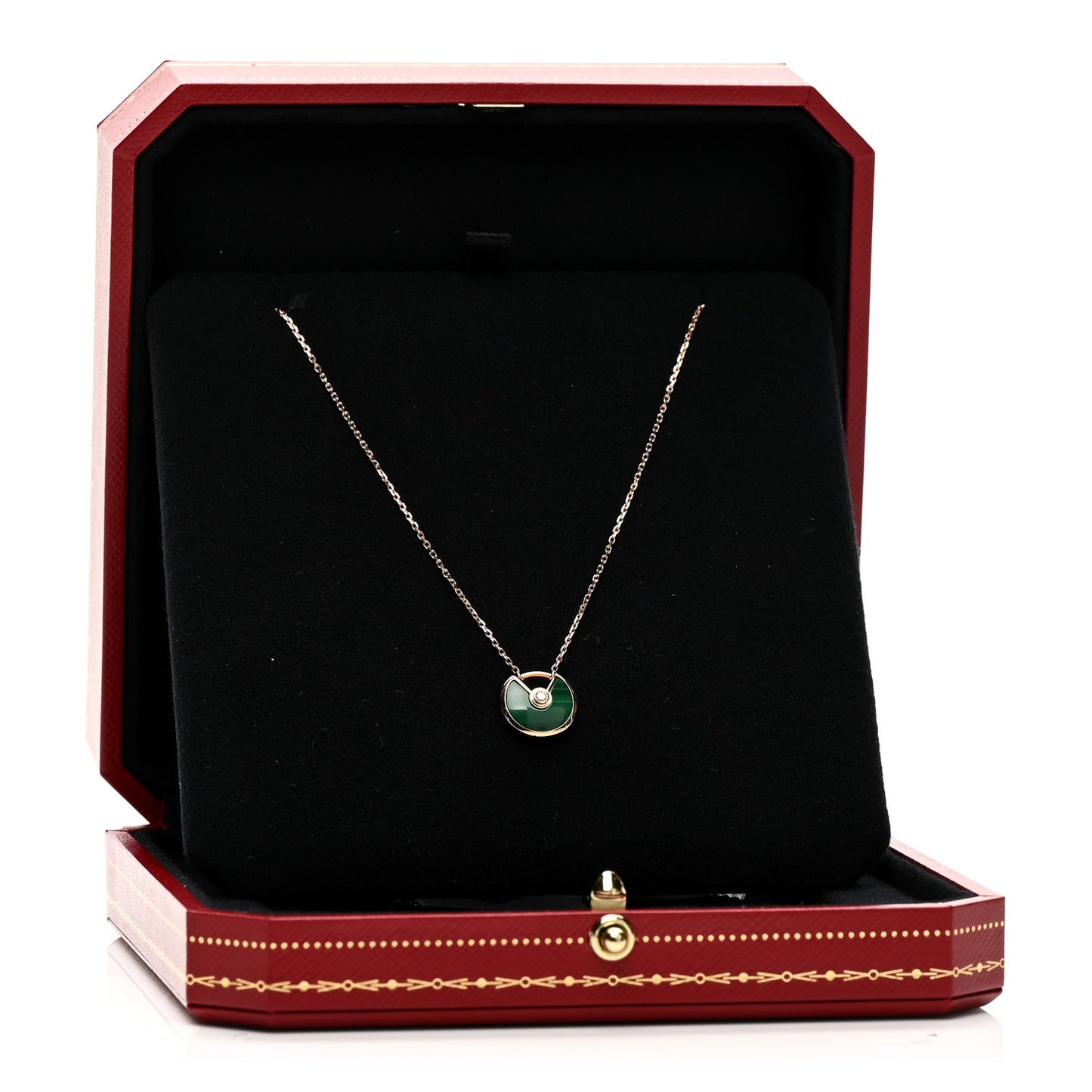 18K Pink Gold Diamond Malachite XS Amulette de Cartier Pendant Necklace