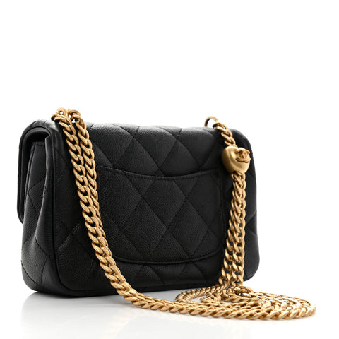 Caviar Quilted Mini Sweetheart Rectangular Flap Black