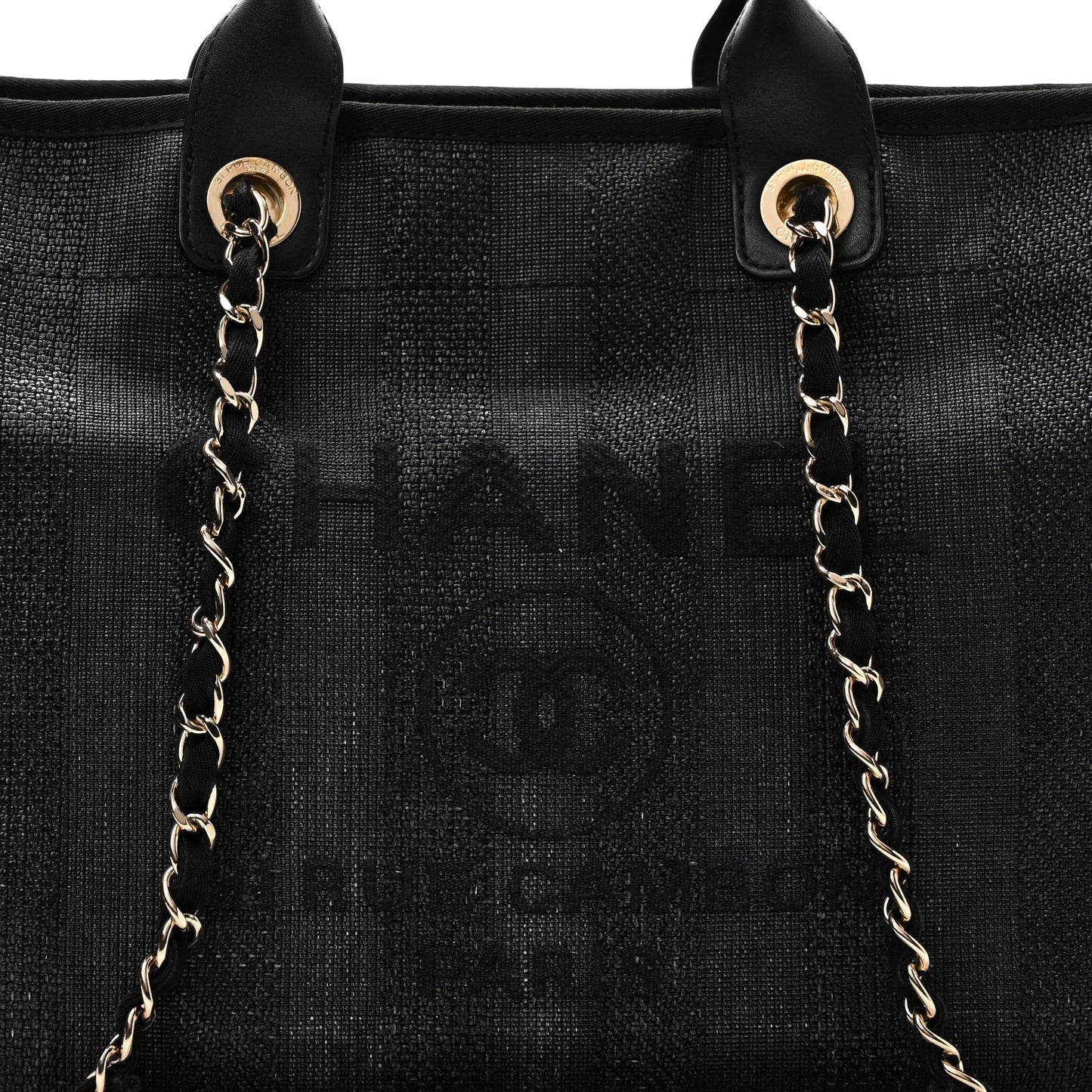 Mixed Fibers Calfskin Striped Medium Deauville Tote Black