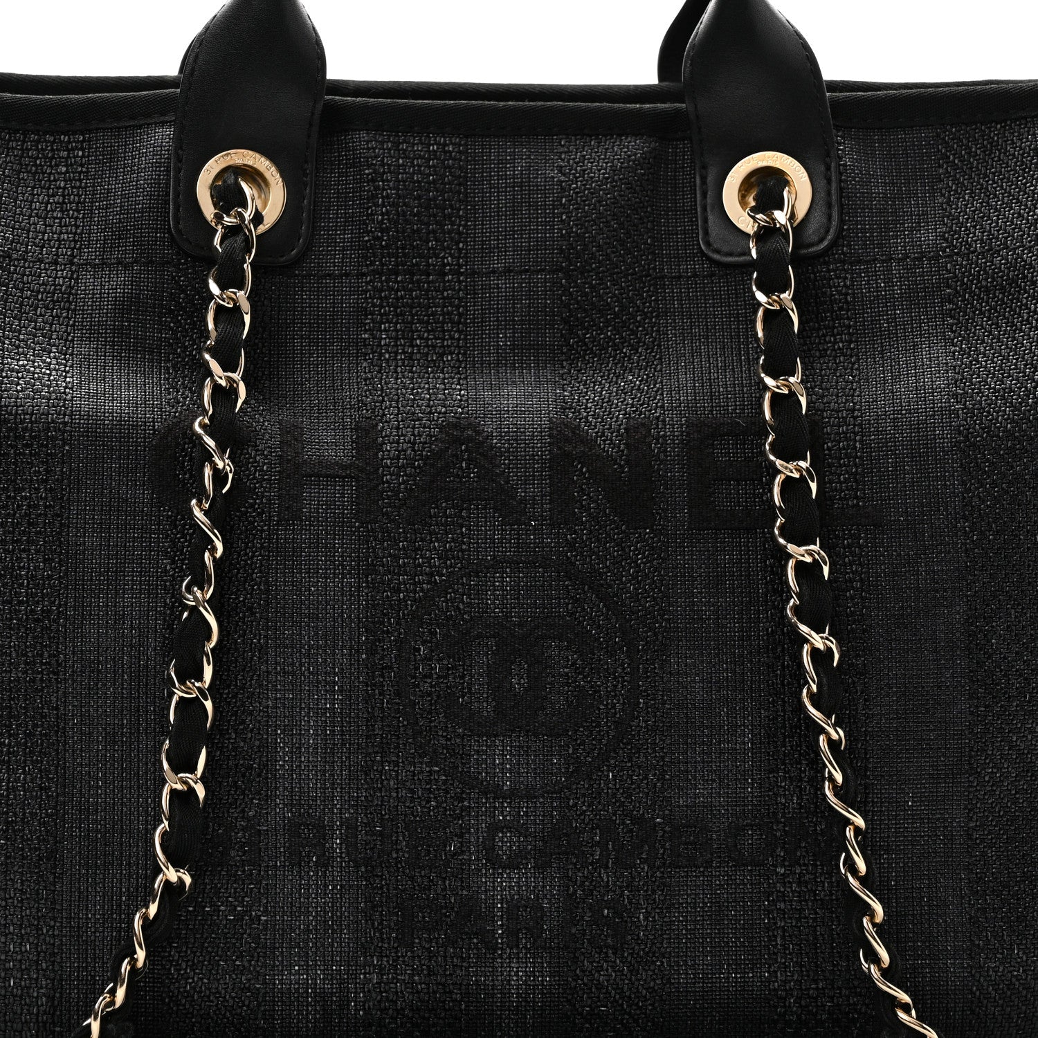 Chanel Mixed Fibers Calfskin Striped Medium Deauville Tote Black 8 of 10