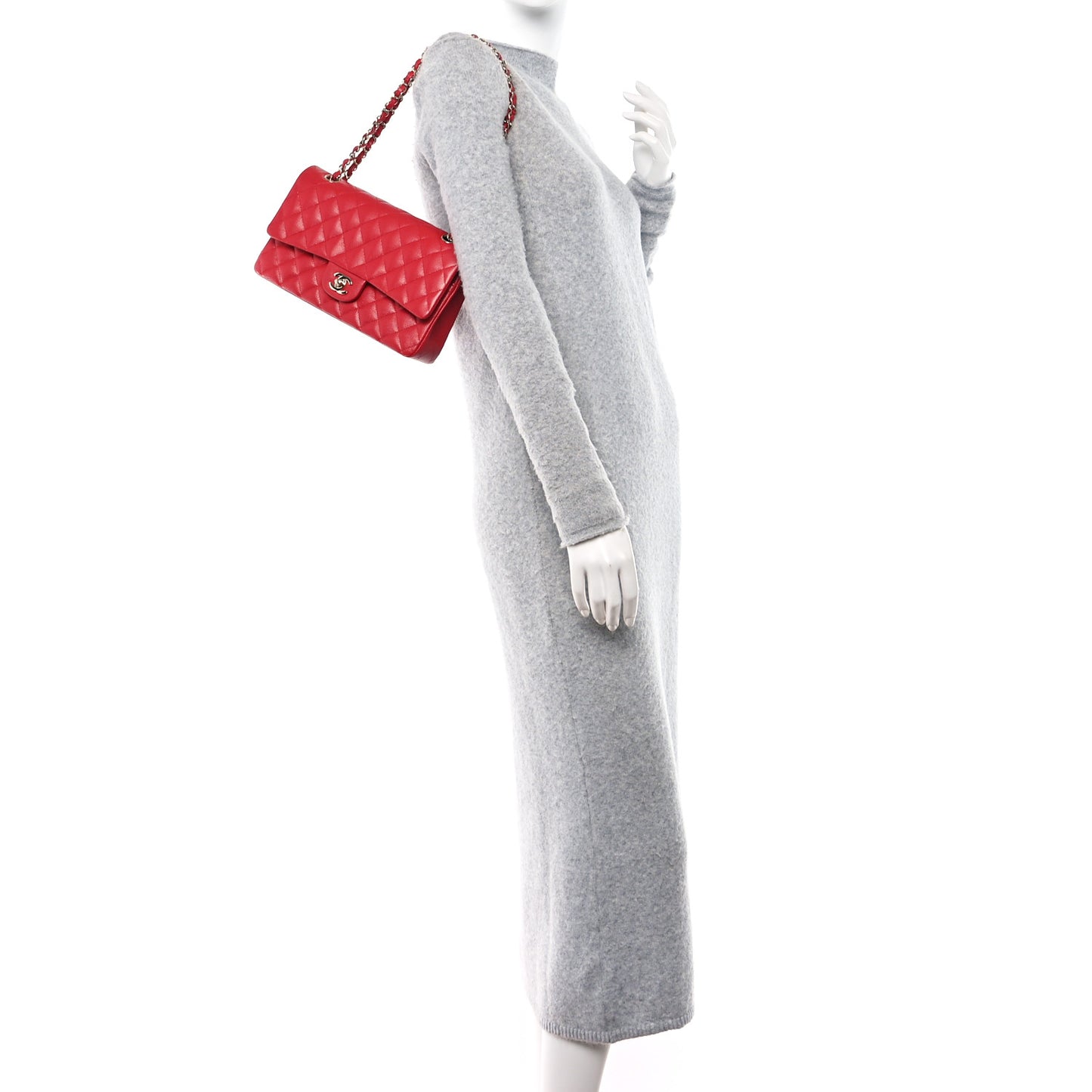 Caviar Quilted Medium Double Flap Red