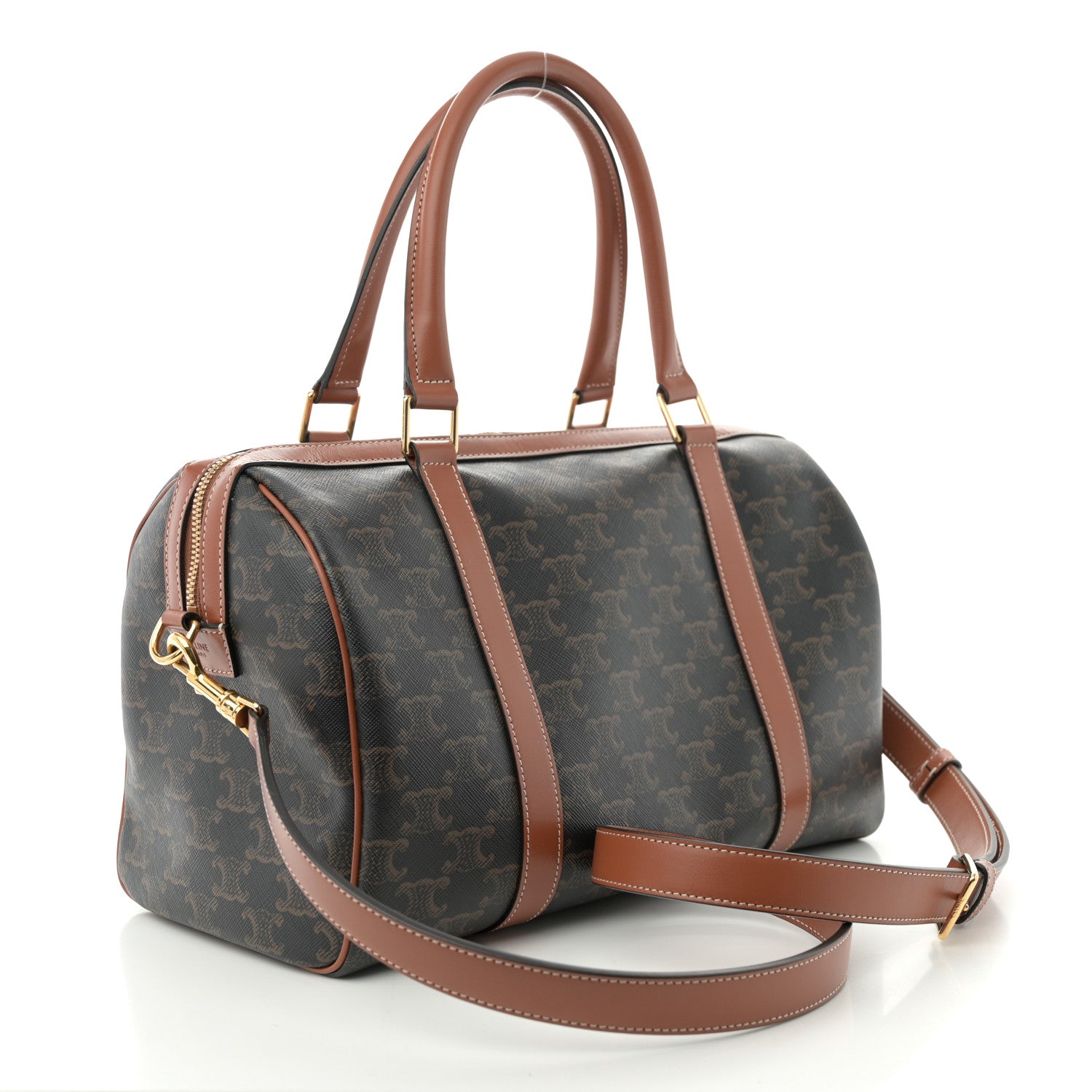 Celine Triomphe Canvas Calfskin Boston Bag Tan 3 of 10