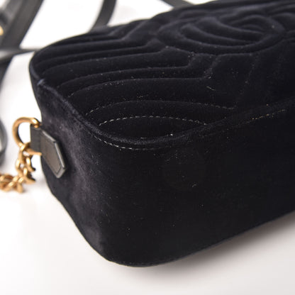 Gucci Velvet Matelasse Small GG Marmont Chain Shoulder Bag Black 14 of 21