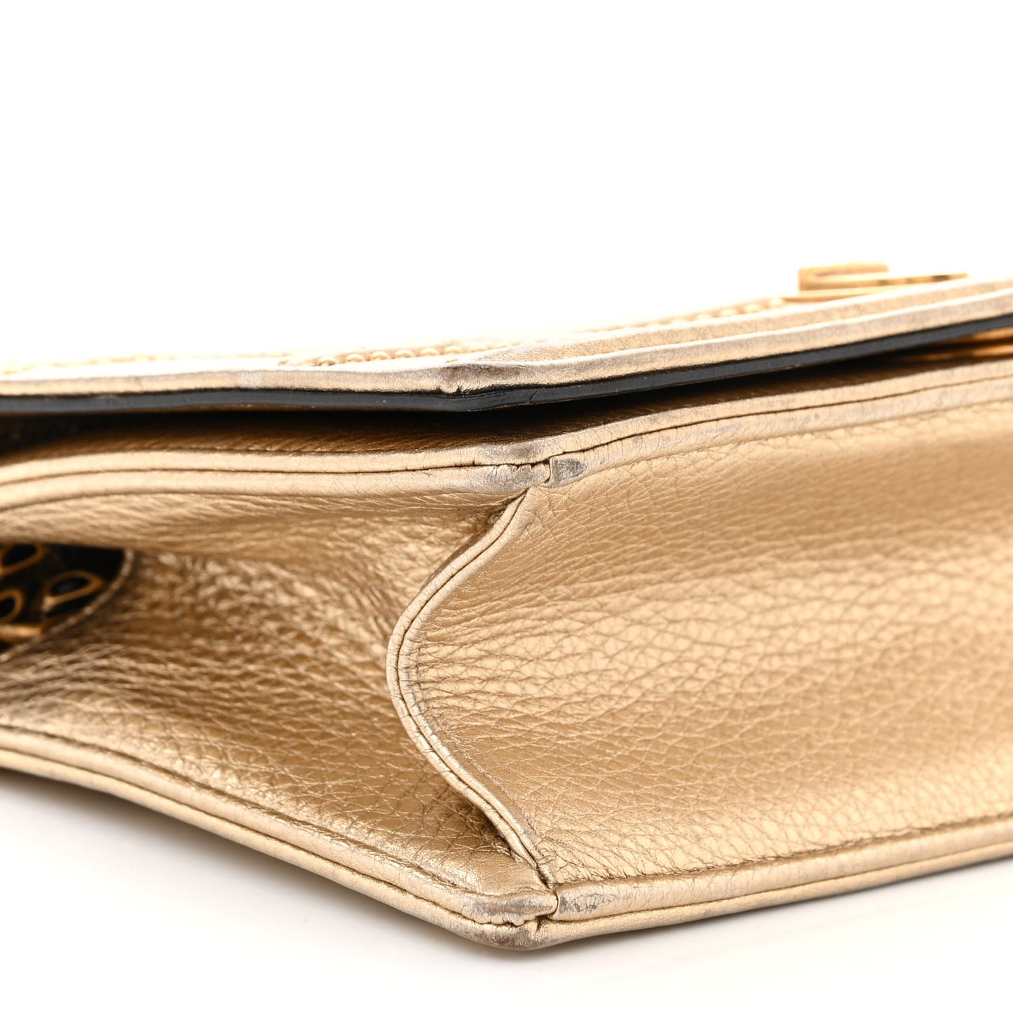 Metallic Grained Calfskin Small Diorama Flap Bag Gold