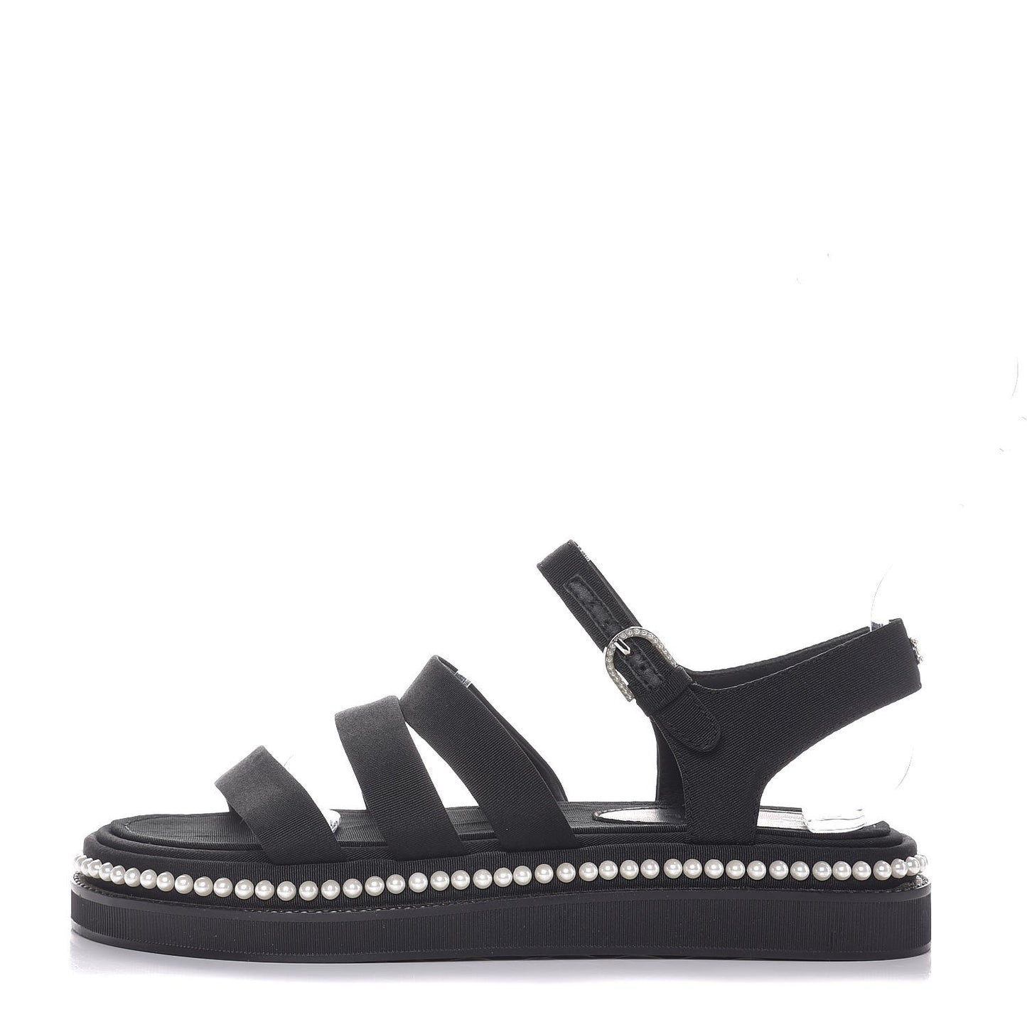Grosgrain Pearl Flat Sandals 39 Black