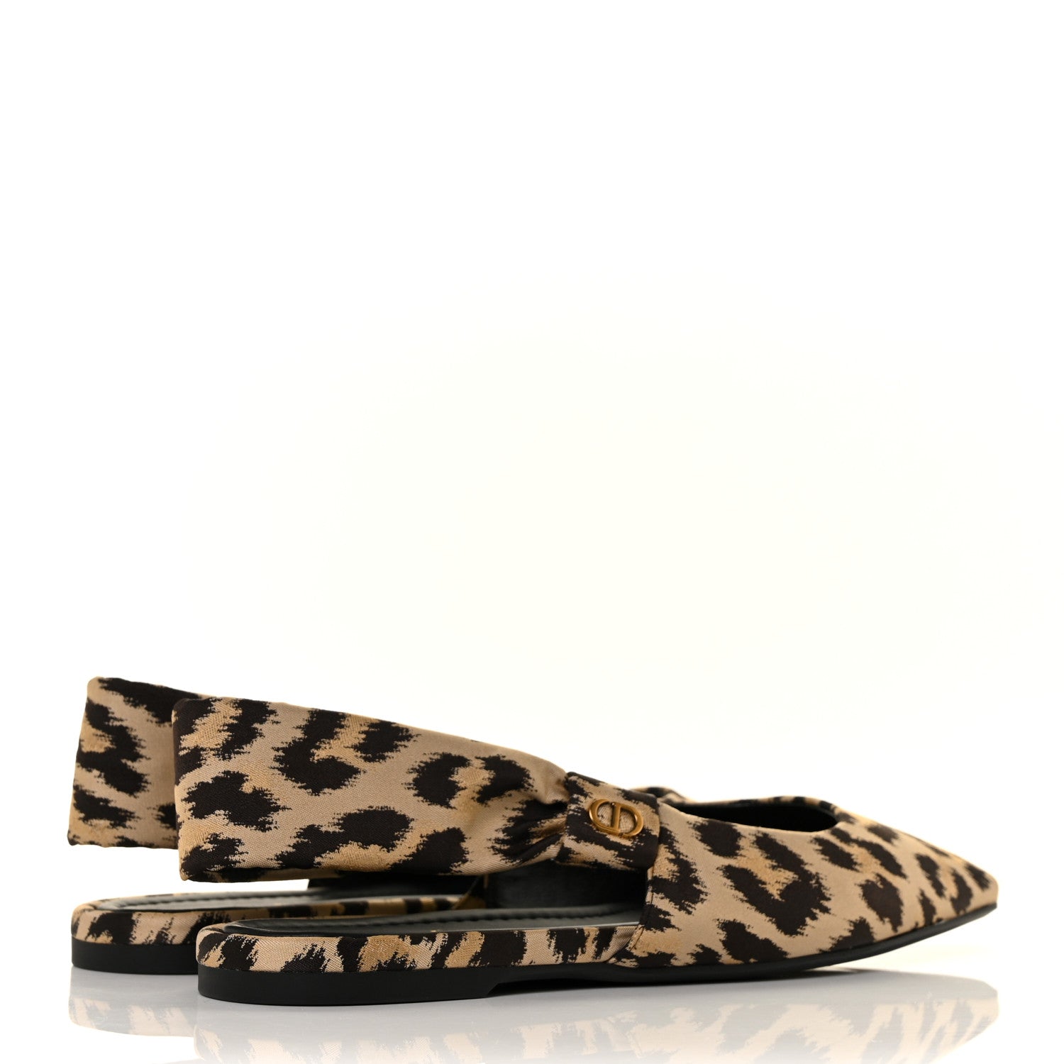 Christian Dior Nylon Leopard Print Mizza Slingback Flat 39 Beige Multicolor 4 of 9