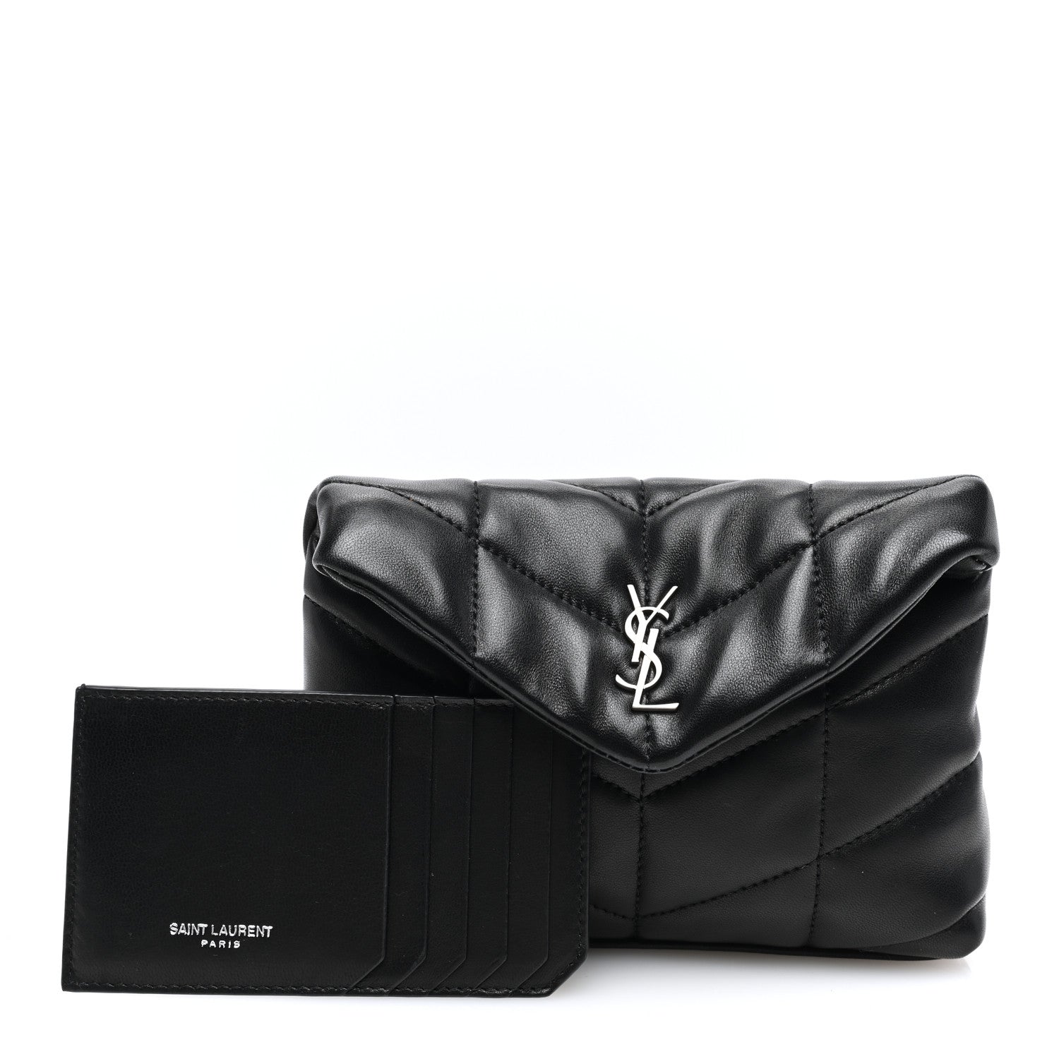 Saint Laurent Lambskin Monogram Loulou Puffer Pouch Clutch Black 3 of 10