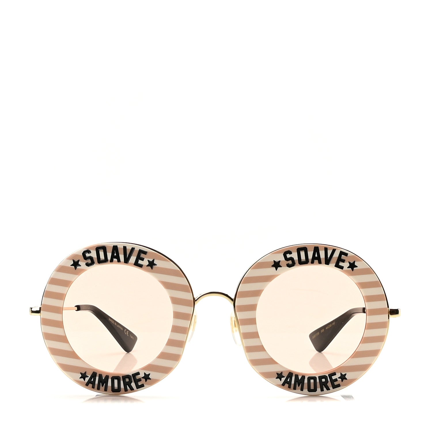 Gucci Metal Acetate Striped Soave Amore Round Frame Sunglasses GG0113S Gold Pink 2 of 6