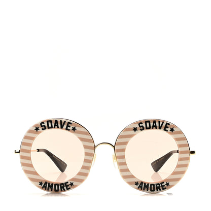 Gucci Metal Acetate Striped Soave Amore Round Frame Sunglasses GG0113S Gold Pink 2 of 6