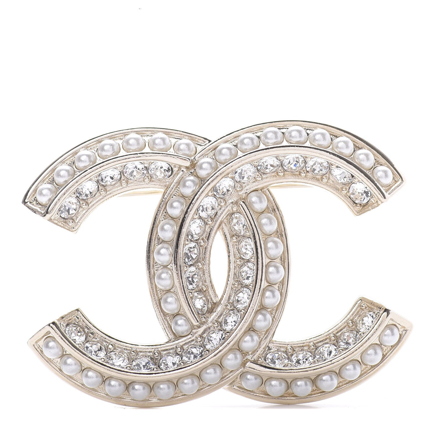 Chanel Crystal Pearl Chain Mania CC Brooch Gold 1 of 5