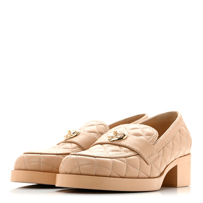 Chanel Lambskin Quilted CC Heart Loafers 39 Beige 4 of 13