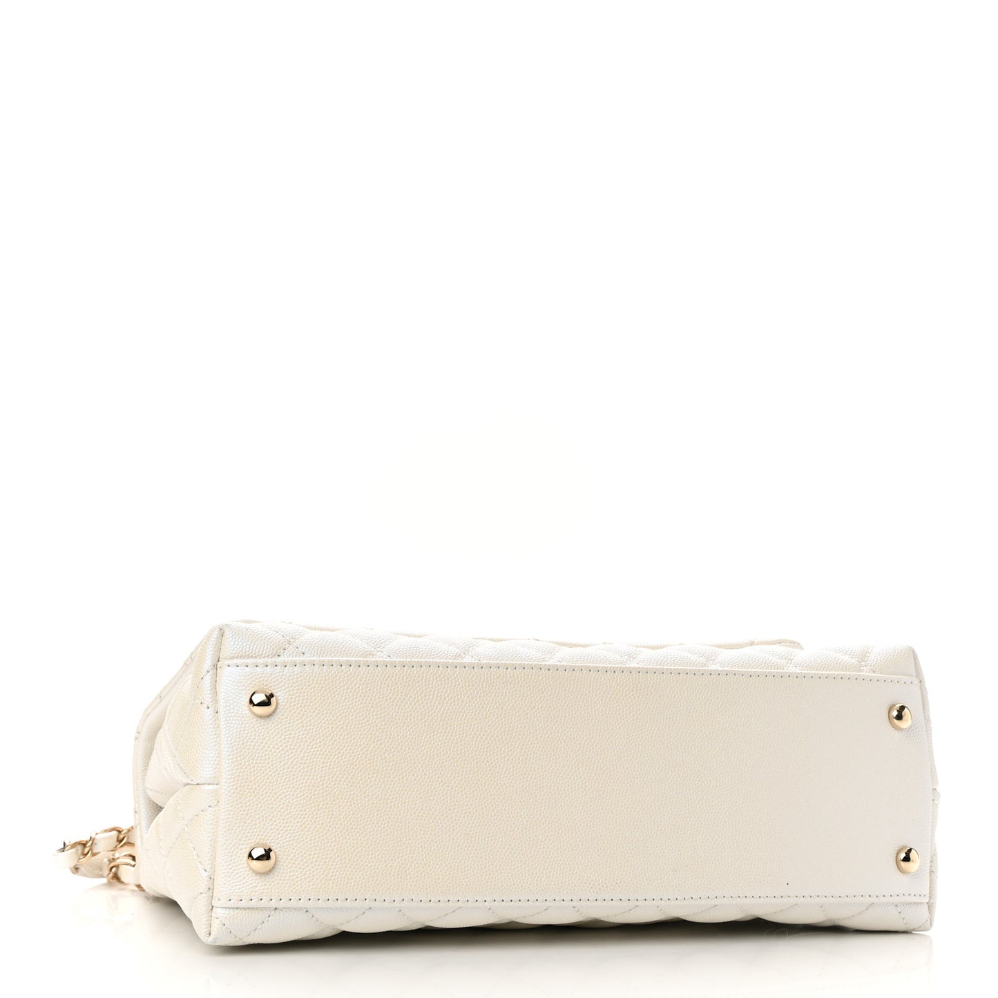 Iridescent Caviar Quilted Small Coco Handle Flap White