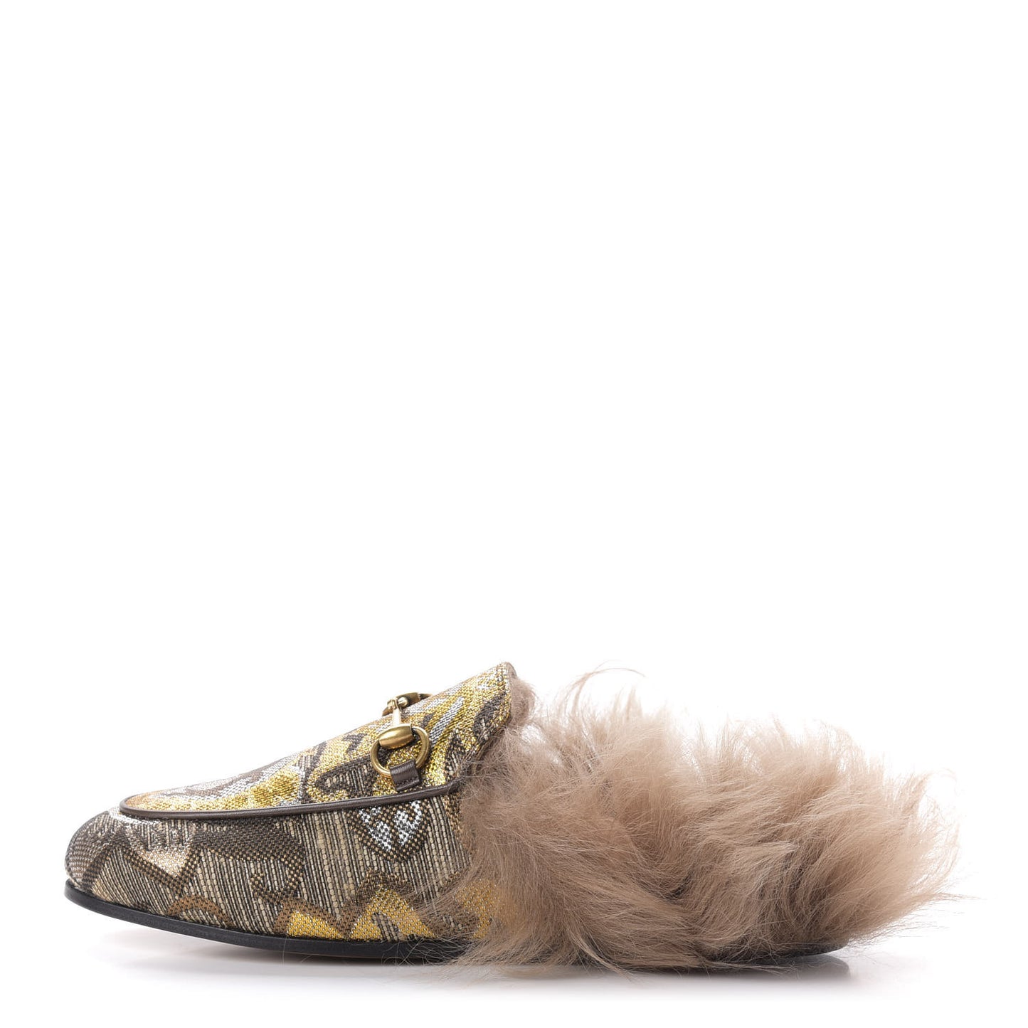 Brocade Fur Womens Princetown Slippers 35.5 Brown