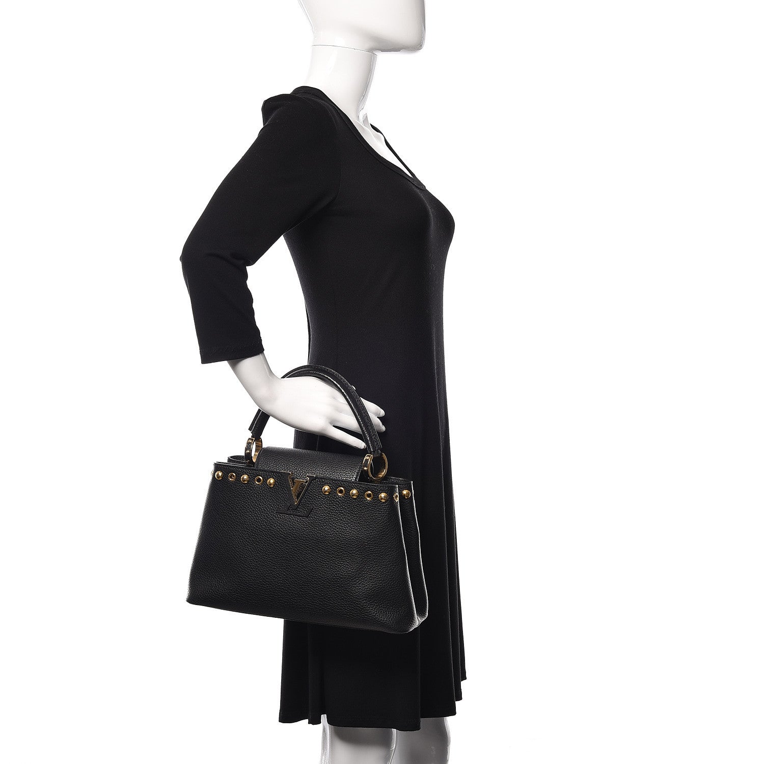 Louis Vuitton Taurillon Studded Capucines PM Black 2 of 10