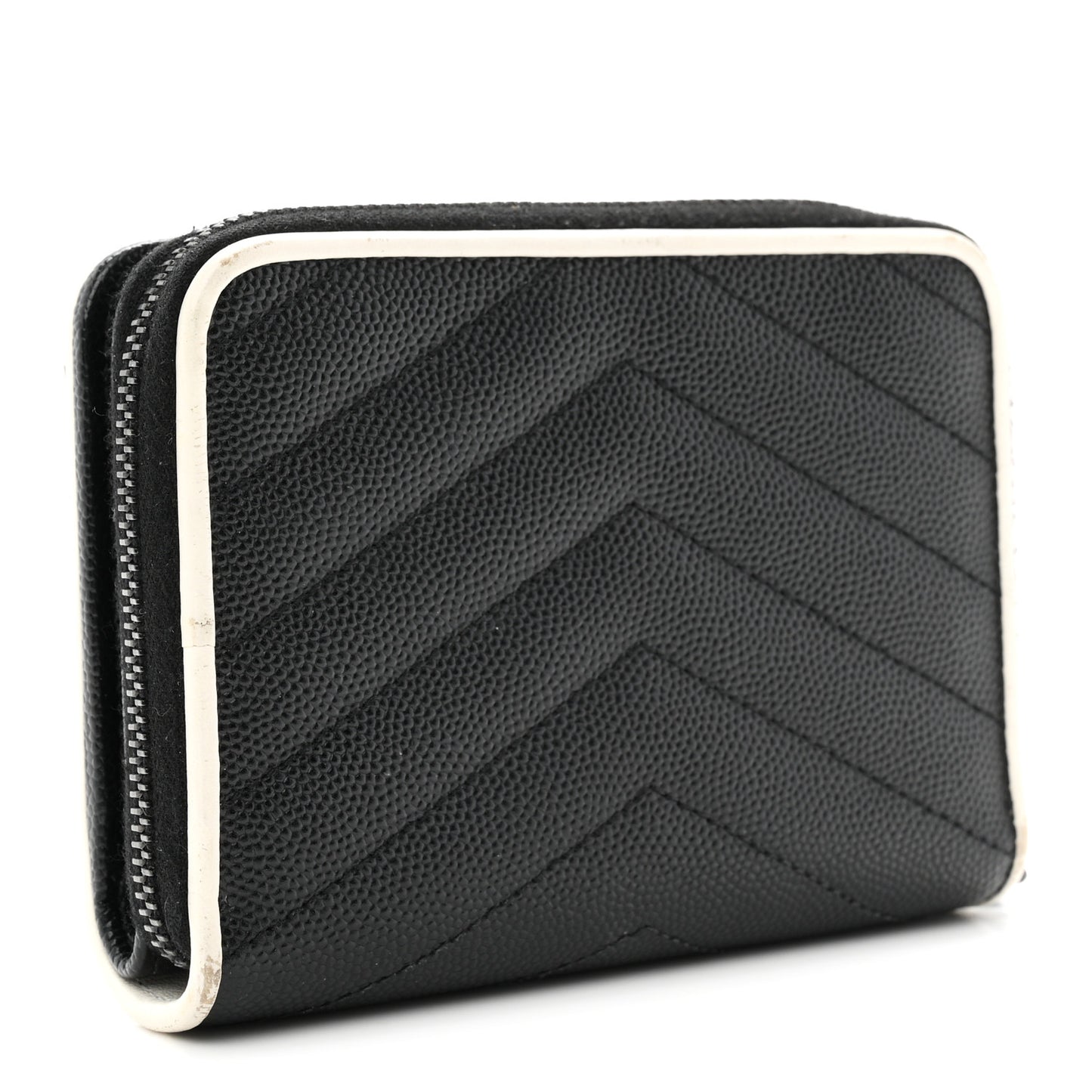 Grain De Poudre Matelasse Chevron Monogram Compact Zip Around Wallet Black White