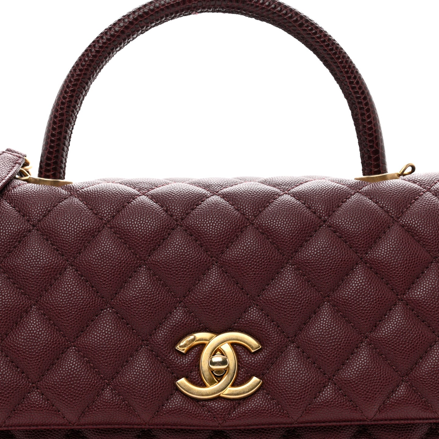 Caviar Lizard Quilted Medium Coco Handle Flap Burgundy