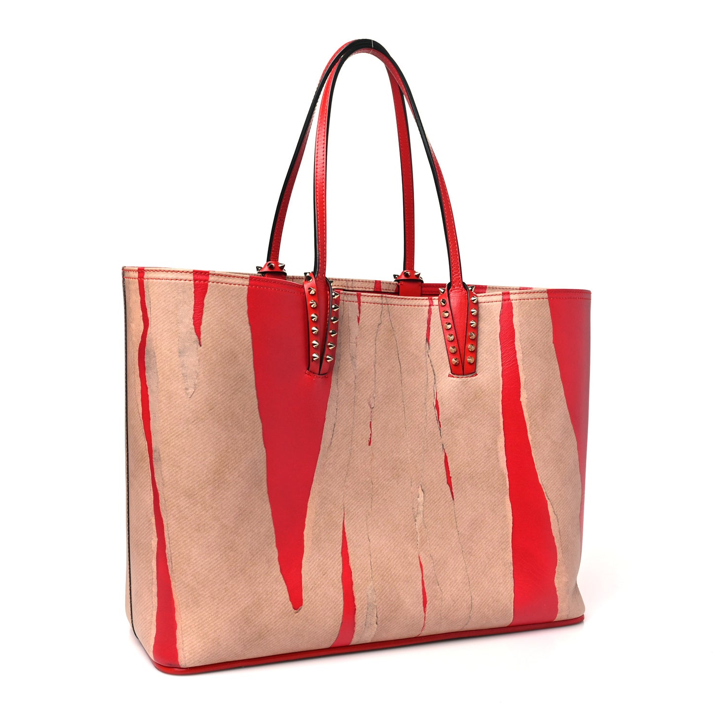Calfskin Spikes Loubi Print East West Cabata Tote Kraft Red