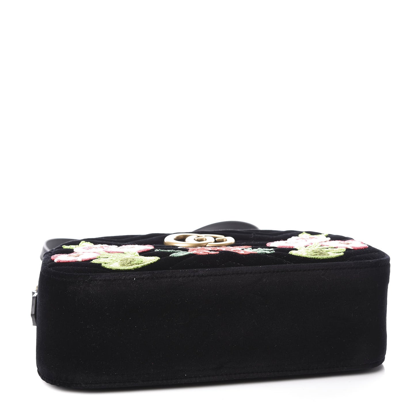Velvet Matelasse Deer Embroidered Small GG Marmont Chain Shoulder Bag Black