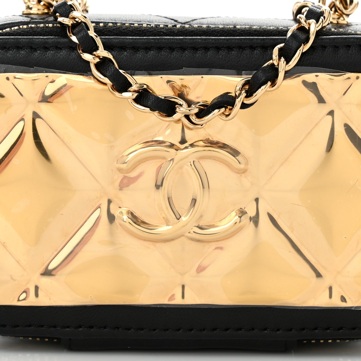 Lambskin Quilted Mini Golden Plate Clutch With Chain Black