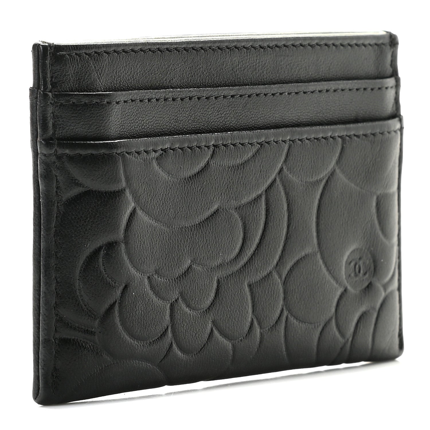 Chanel Lambskin Camellia Stitched Card Holder Black 3 of 8