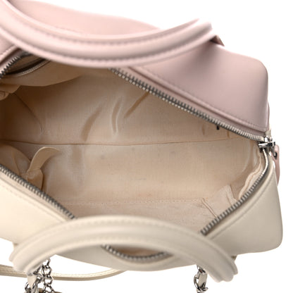 Chanel Calfskin Quilted Feather Weight Bowling Bag Ivory Light Pink 6 of 15