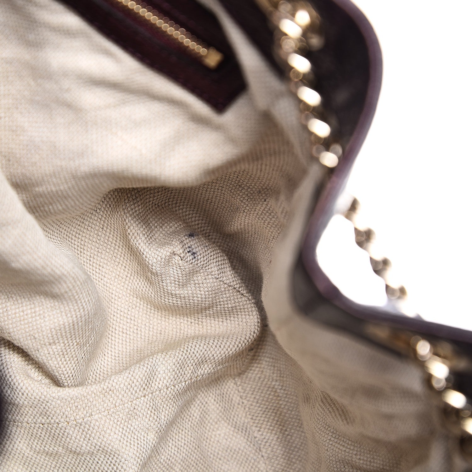 Gucci Metallic Cellarius Calfskin Medium Soho Chain Shoulder Bag Classic Burgundy 9 of 13