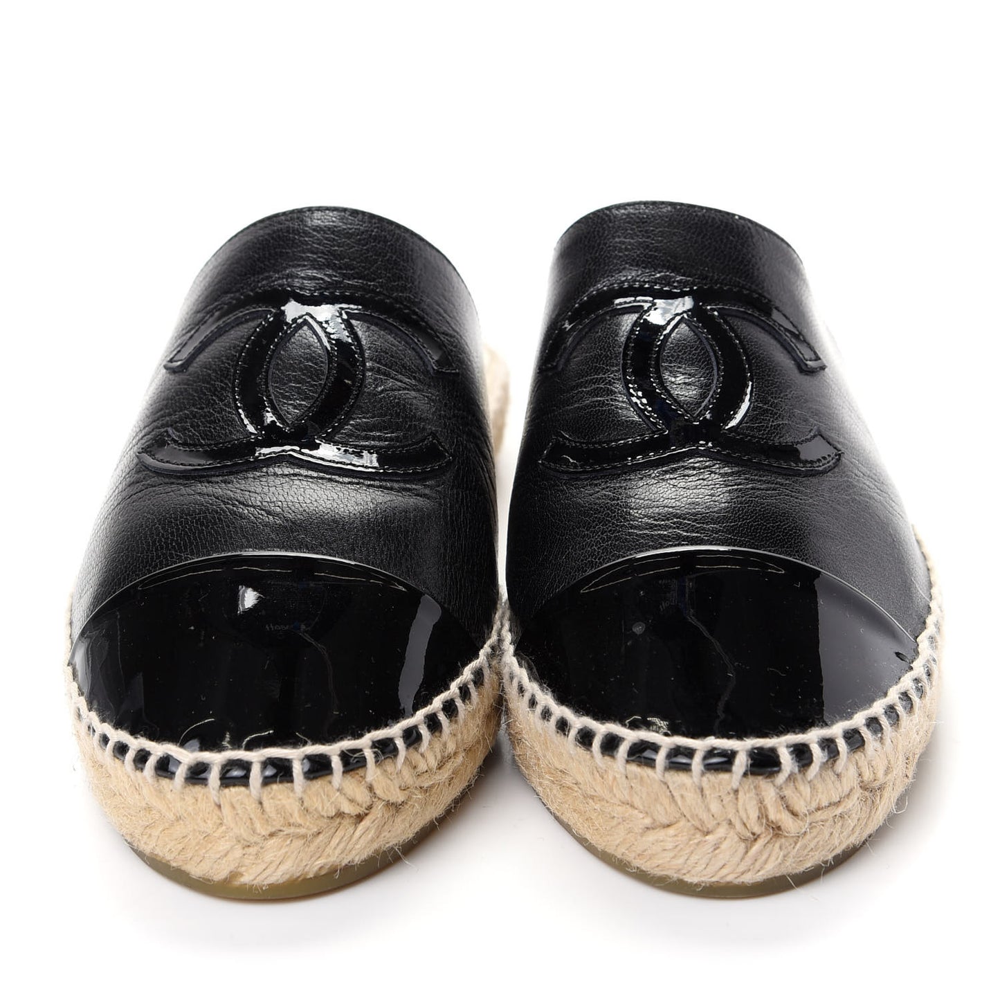 Goatskin Patent Calfskin CC Espadrille Mules 37 Black