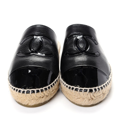Chanel Goatskin Patent Calfskin CC Espadrille Mules 37 Black 2 of 11