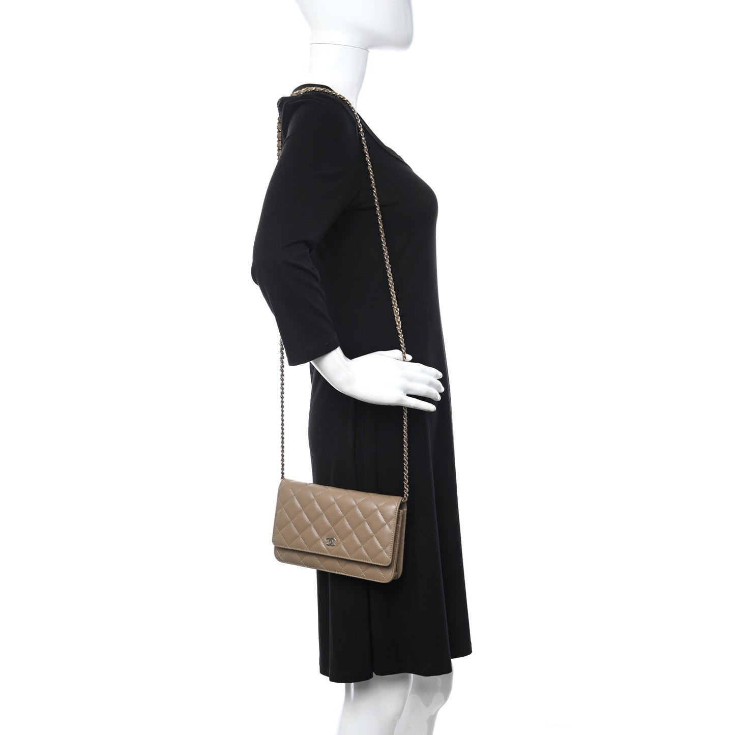 Caviar Quilted Wallet On Chain WOC Beige