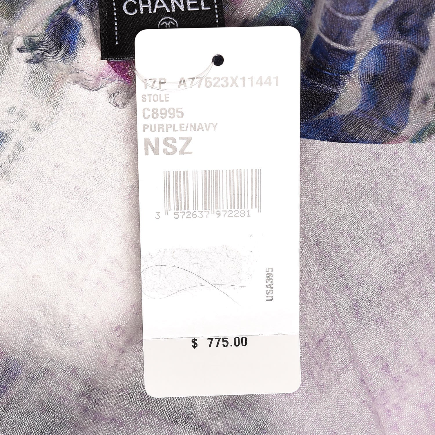 Chanel Cashmere Silk CC Scarf Purple Navy 5 of 5