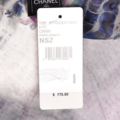 Chanel Cashmere Silk CC Scarf Purple Navy 5 of 5