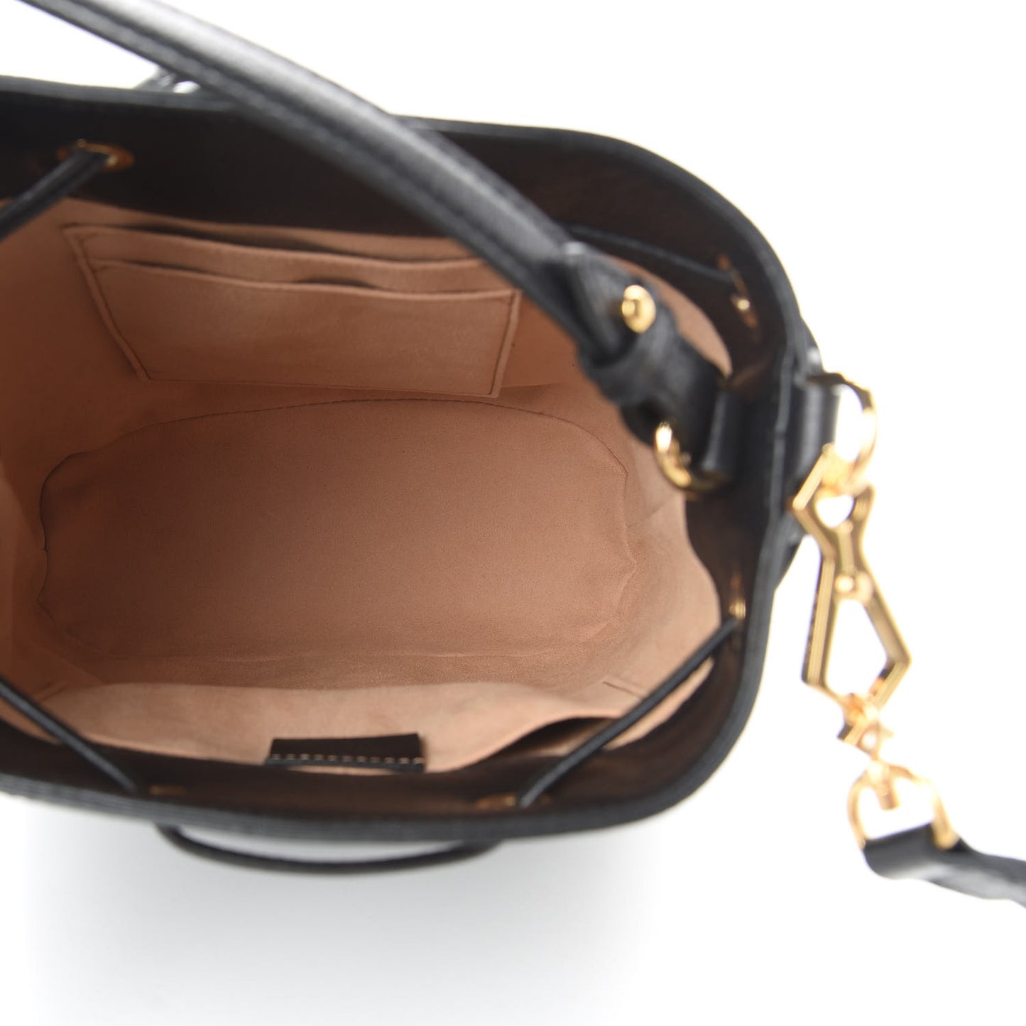 Glazed Textured Calfskin Web Small Ophidia Bucket Bag Black