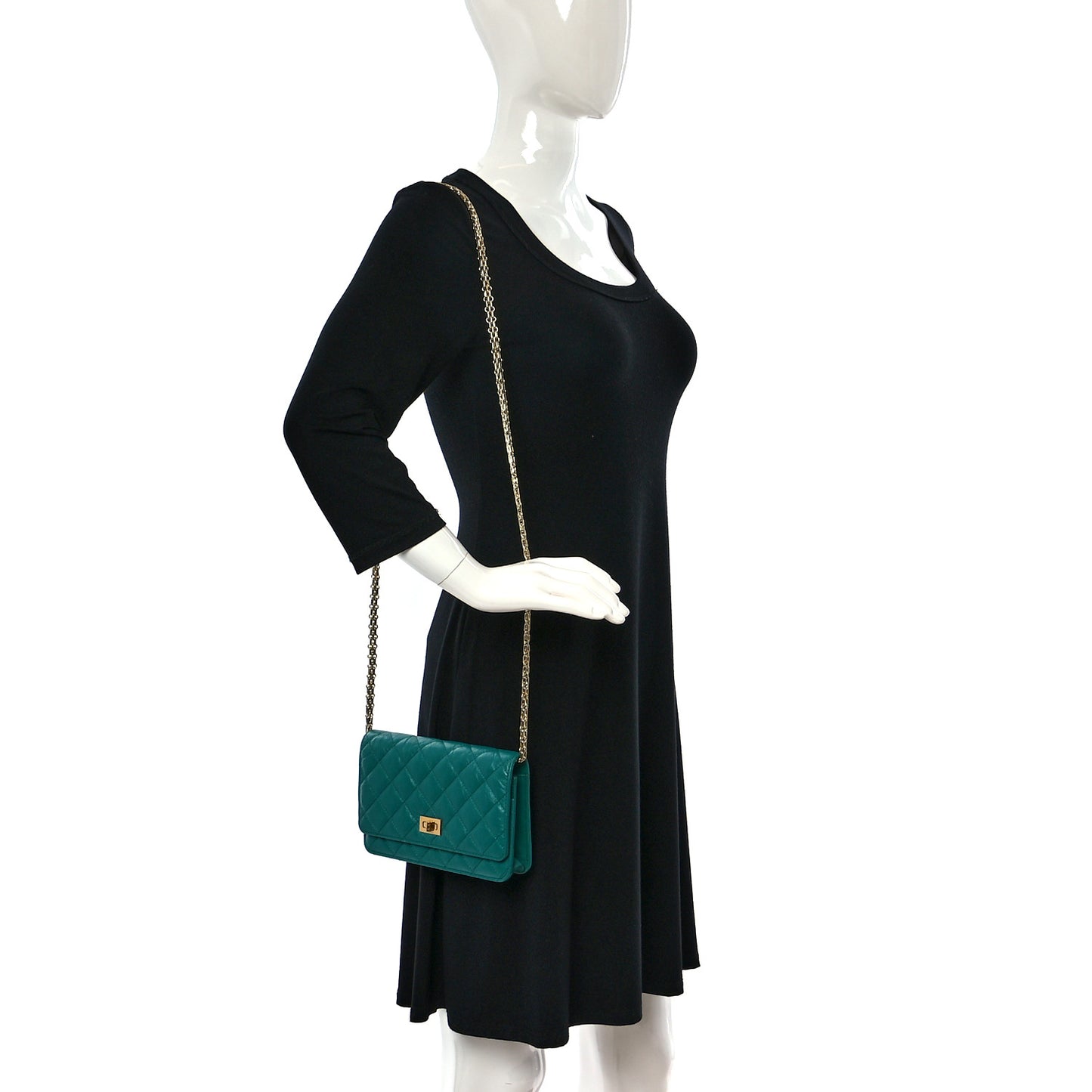 Aged Calfskin Quilted 2.55 Reissue Wallet on Chain WOC Green