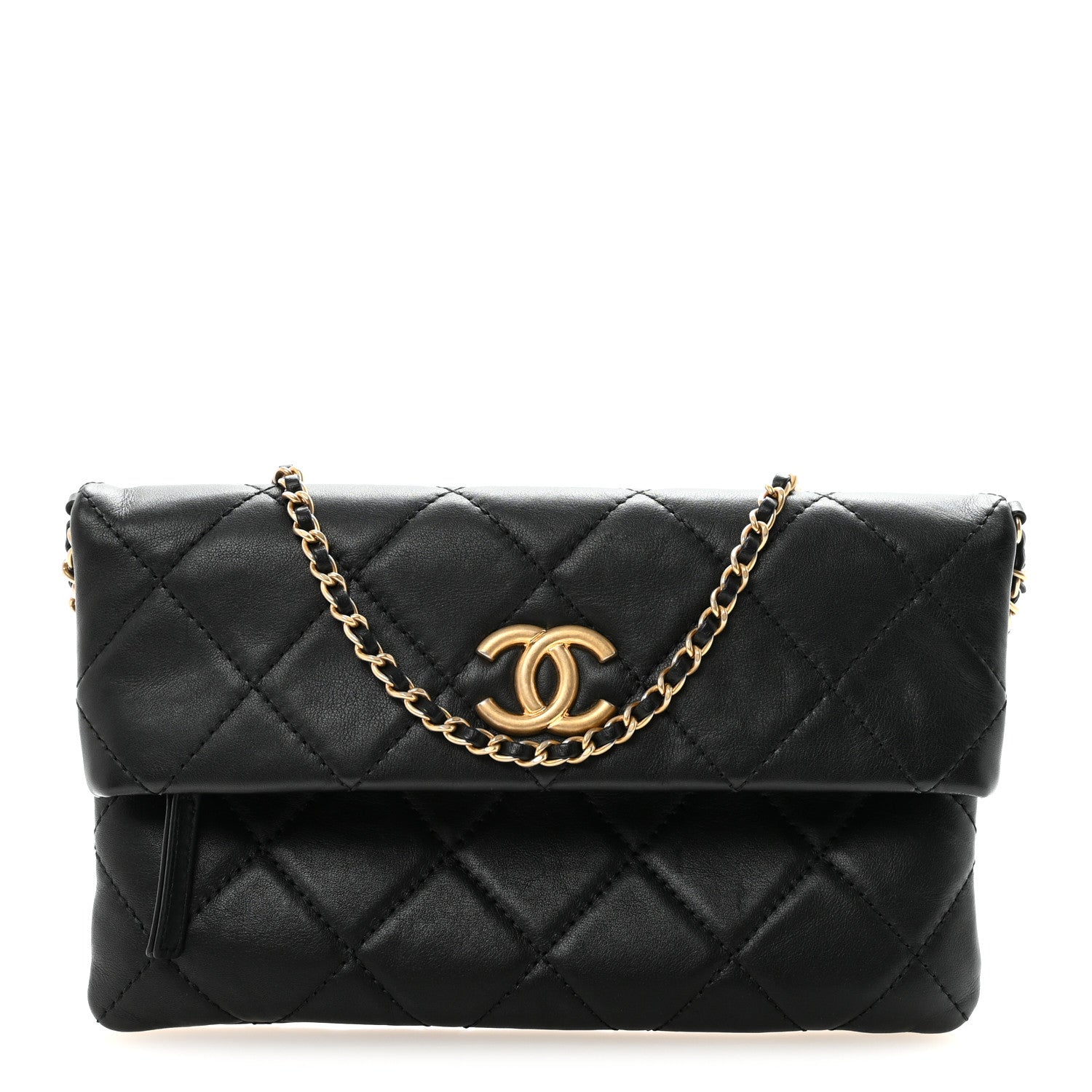 Chanel Calfskin Quilted Fold Over Clutch Black 1 of 11