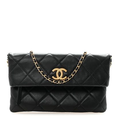 Chanel Calfskin Quilted Fold Over Clutch Black 1 of 11