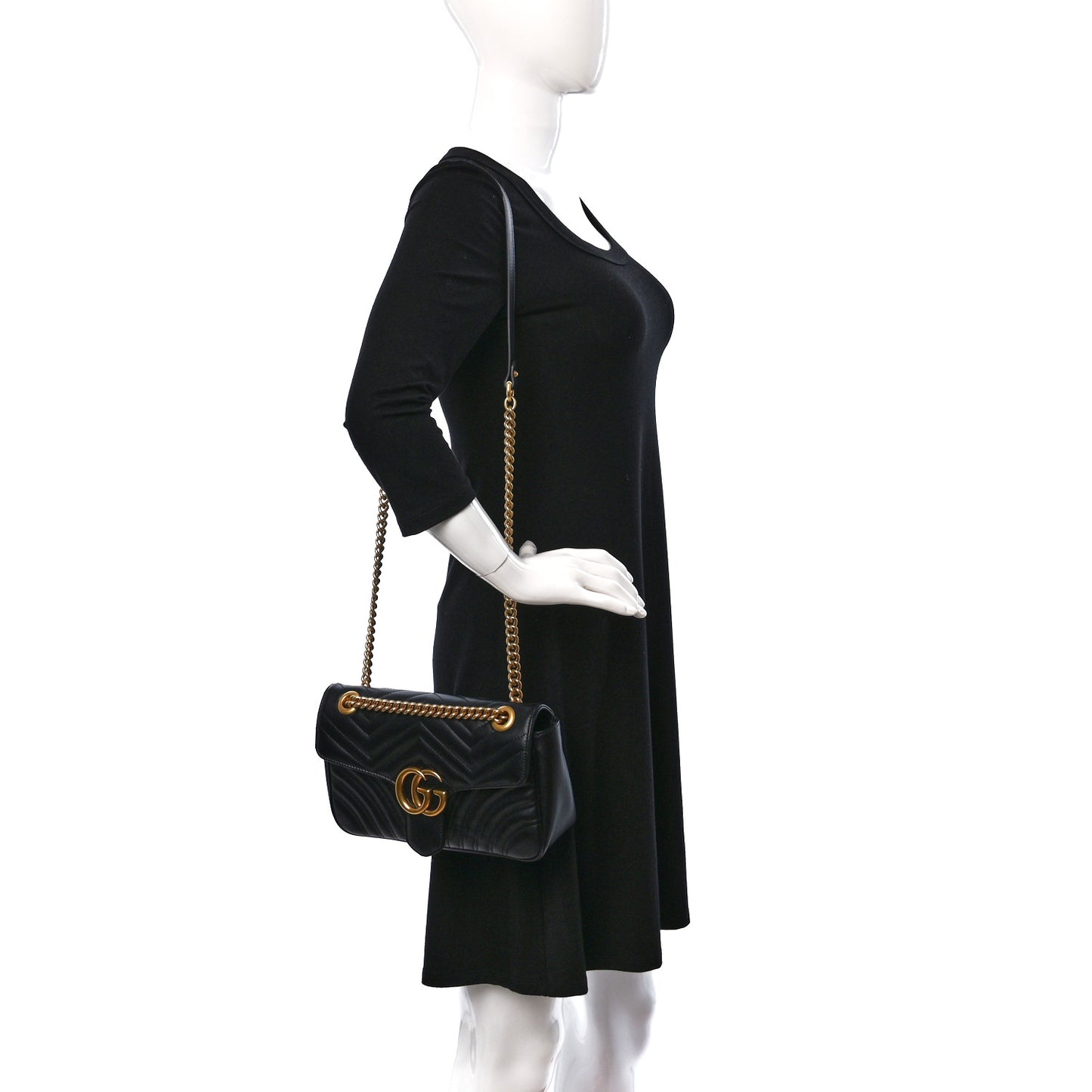 Calfskin Matelasse Small GG Marmont Shoulder Bag Black